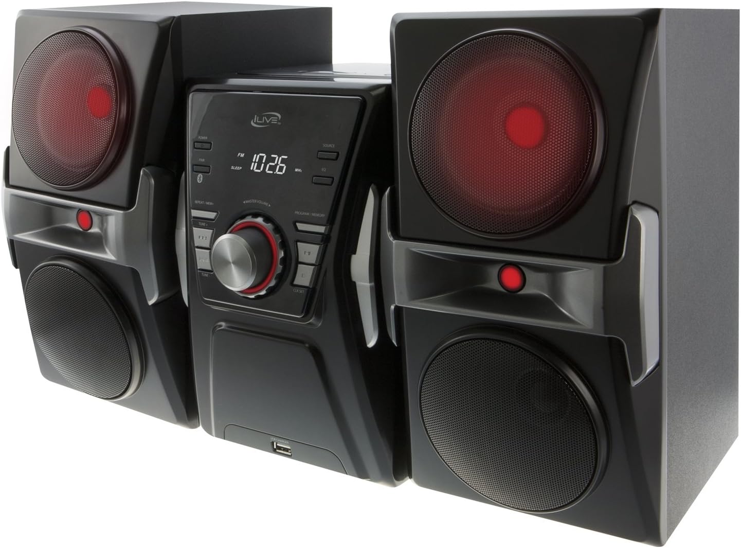 iLive IHB624B Bluetooth CD and Radio Home Music System with Color Changing Lights, Includes Remote, Black