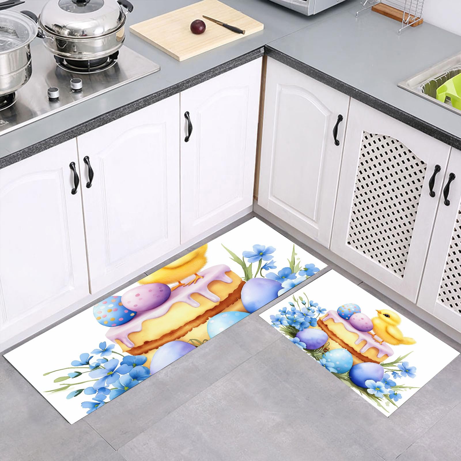 Alfombras de cocina superabsorbentes y lavables con diseño de Pascua en azul púrpura