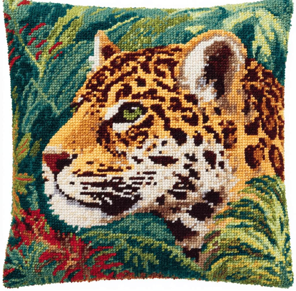 Kitquiver Latch Hook Kits for Adults Beginners-Jungle Leopard Pre-Printed Mesh Latch Hook Rug Kits Craft Cushion Set for Home Sofa Decoration 17X17 in. DIY Gift for Mom