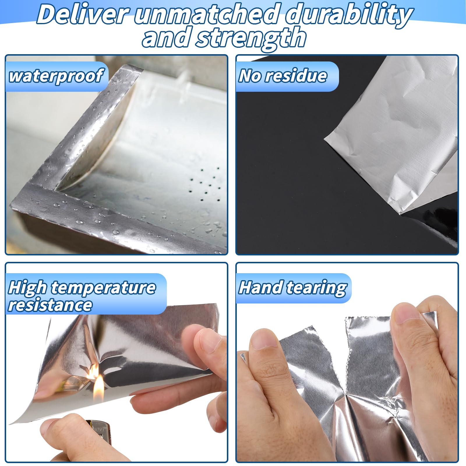 Paquete de 6 cintas de aluminio a granel de 2 pulgadas x 55 yardas, cinta adhesiva de metal resistente, cinta plateada de alta temperatura para sellado y parches, HVAC, conductos de aire, reparación