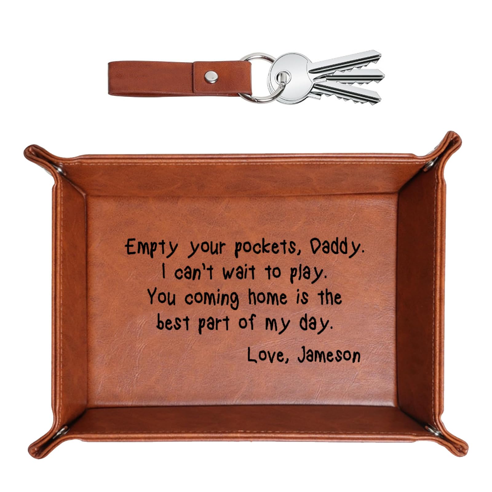 Personalized Leather Storage Tray for Dad, New Dad Gift, PU Leather Valet Tray, Unique Dad Birthday Gifts from Daughter Son,Men Gifts for Father