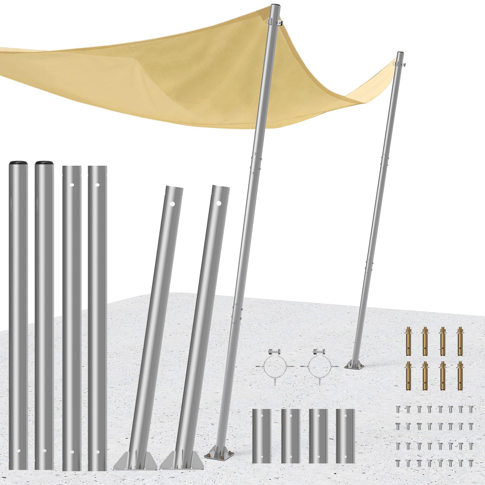 Shade Sail Poles 9 FT, Heavy Duty Slanted Design Sun Shade Poles 40 LB with Adjustable D-Clamps, Weatherproof Shade Pole Kit, Shade Sail Pole Kit for Outdoor, Garden, Backyard, 2 Packs