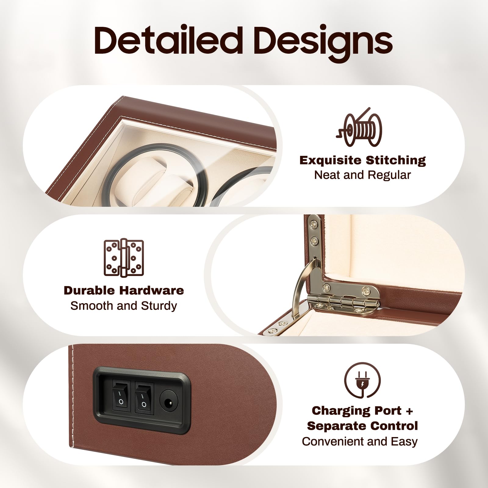 Automatische Uhrenbeweger Box, 4+6 Uhrenbox Leise Uhrendreher Automatikuhren Watch Winder Box mit Klare Fenster und Kissen, Drehen Mute Uhrenbeweger Display-Boxen PU-Leder (Braun)