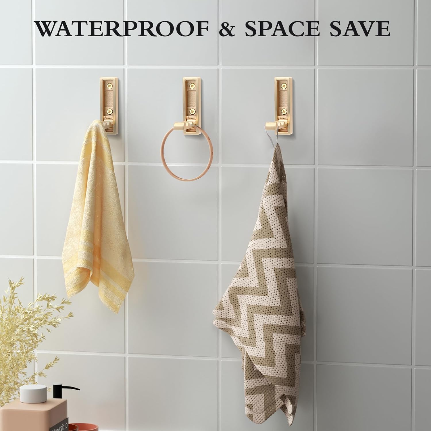 5PCS Heavy Duty Gold Folding Coat Hooks - Zinc Alloy Wall Hooks for Coats, Scarves & Bags - Rustproof, Space-Saving Design for Bathroom, Entryway & Closet - Easy Install with Screws (Gold)