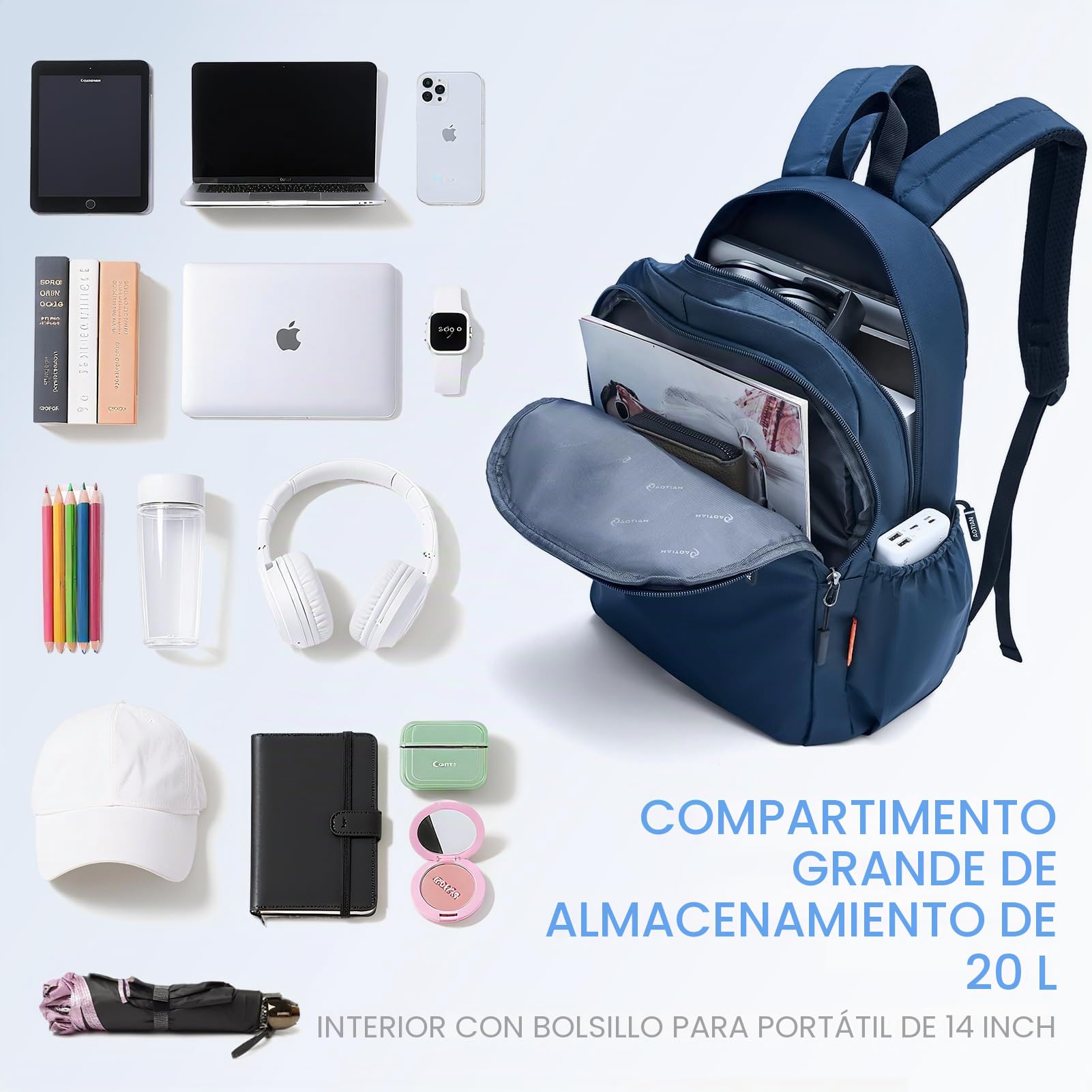 Mochila de viaje de 40 x 30 x 15 cm, para debajo del asiento, bolsa de equipaje para British Airways Wizzair, compartimento para laptop de 14 pulgadas, mochila ligera y pequeña mochila de