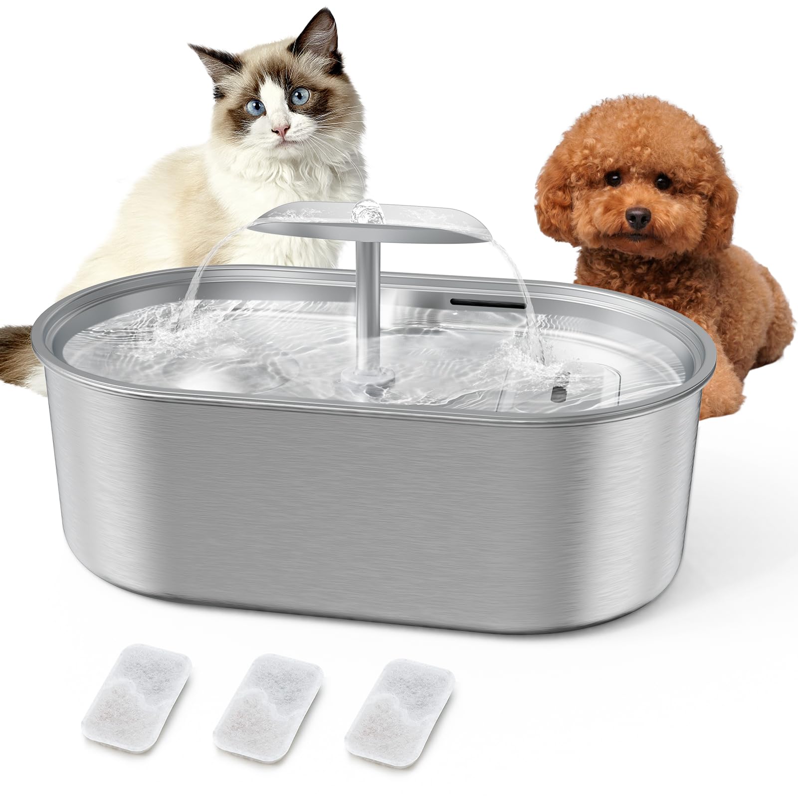 Petsdrog Cat Water Fountain, 3.2L/108oz Automatic Stainless Steel Pet Fountain Dog Water Dispenser, Dual Spout Ultra-Quiet Pump and 3 Replacement Filters & for Cats, Dogs, Multiple Pets (B0CD771JSY) Amazon Price History, Amazon Price Tracker