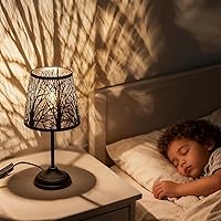 Vista 2 de Black Metal Tree Shadow Table Lamp, Vintage Rustic Bedside Lamp, Small Bedside Night Light for Kids, Ambient Mood Lighting for Bedroom Living Room