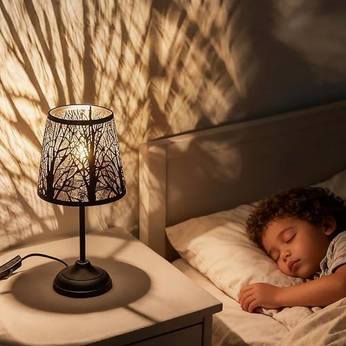 Miniatura 2 de Black Metal Tree Shadow Table Lamp, Vintage Rustic Bedside Lamp, Small Bedside Night Light for Kids, Ambient Mood Lighting for Bedroom Living Room,