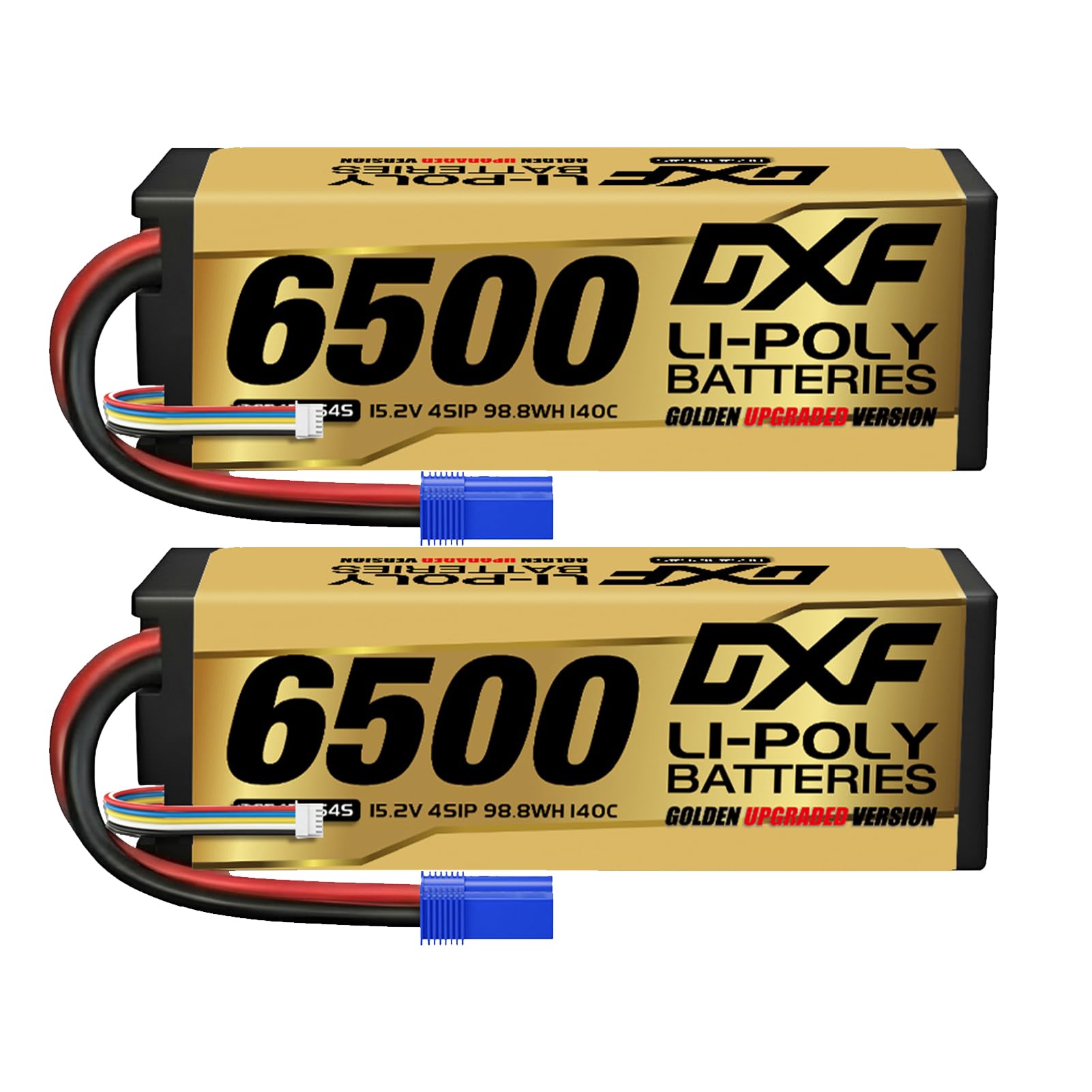 DXF 15.2V 6500mAh 4S LiPo Battery 2Pack Hard Case Rechargeable Power Pack for RC Car Truck Buggy Truggy Monster Crawler Racing Vehicle Helicopter Airplane 1/8 1/10 Scale Hobby Grade