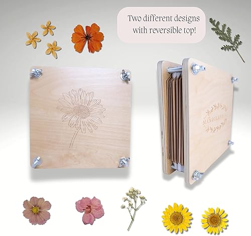Miniatura 6 de Mandylan & Co. LLC Prensa de flores con parte superior reversible, 8 capas de preservación de flores de madera para flores secas con bolsa de lona,