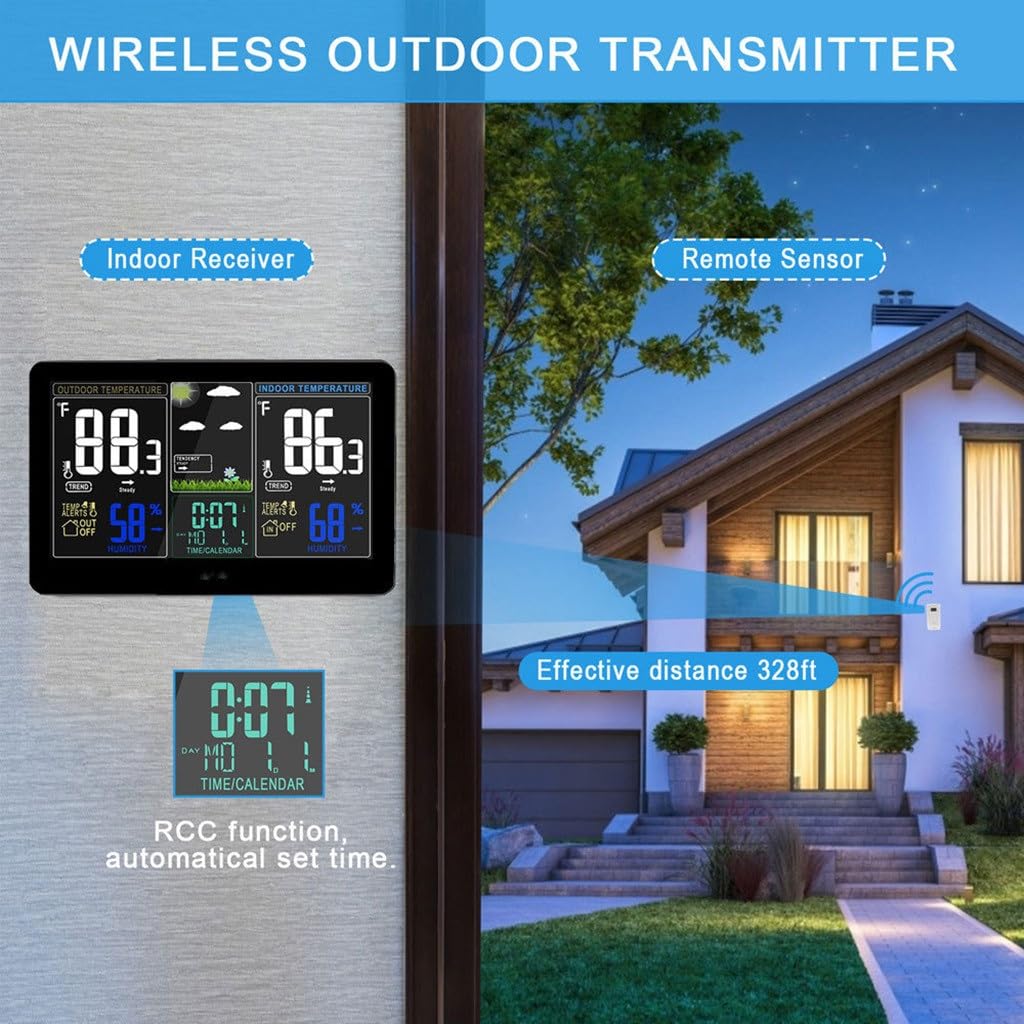 Large Screen Weather Forecast Indoor Outdoor Clock Electronic Temperature Humidity Alarm Digital