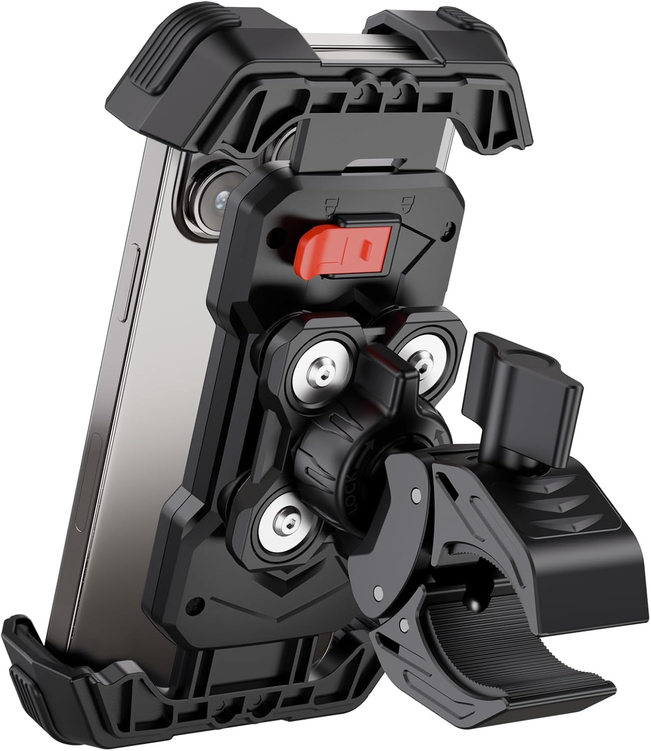 Grefay Motorcycle Mobile Phone Holder Bicycle [2025 Double Vibration Dampened] Mobile Phone Motorcycle Mount 360° Rotatable Handlebar Holder for iPhone 16 15 14 13 12 Pro Max, Smartphone (Black)