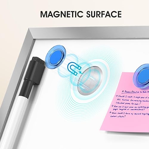 Miniatura 4 de MaxGear Pizarra blanca pequeña con soporte, marco de aluminio magnético de doble cara de 10 x 10 pulgadas, mini pizarra de borrado en seco para