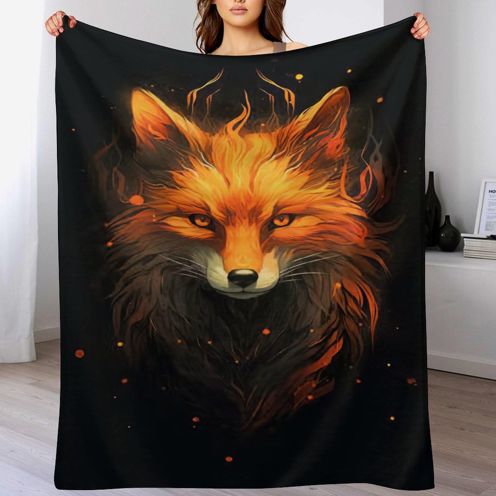 Couverture renard 3D en polaire de flannel de 140x180 cm pour lit et canapé