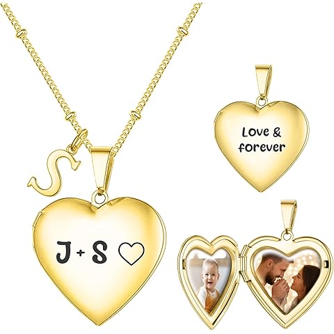 3UMeter Personalized Heart Locket Necklace for Girls with Photo Text Initial Necklace with Picture inside for Women Valentine Anniversary Christmas Gift