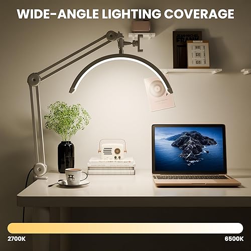 Miniatura 6 de Luz LED ajustable de media luna de 3000 lúmenes con abrazadera y lámpara de tareas, iluminación brillante y regulable para oficina, manualidades,