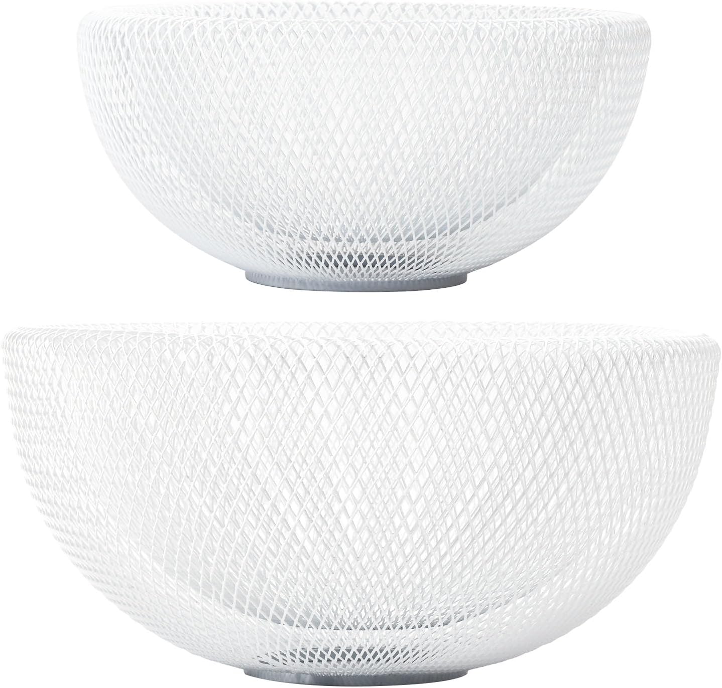 IBWell Metal Wire Woven Fruit Storage Bowl Basket for Kitchen, Large Black Mesh Fruit Stand, for Apple, Pineapple, Banana, Orange, Lemon, Pear, Strawberry, Watermelon (White, Normal & Large)