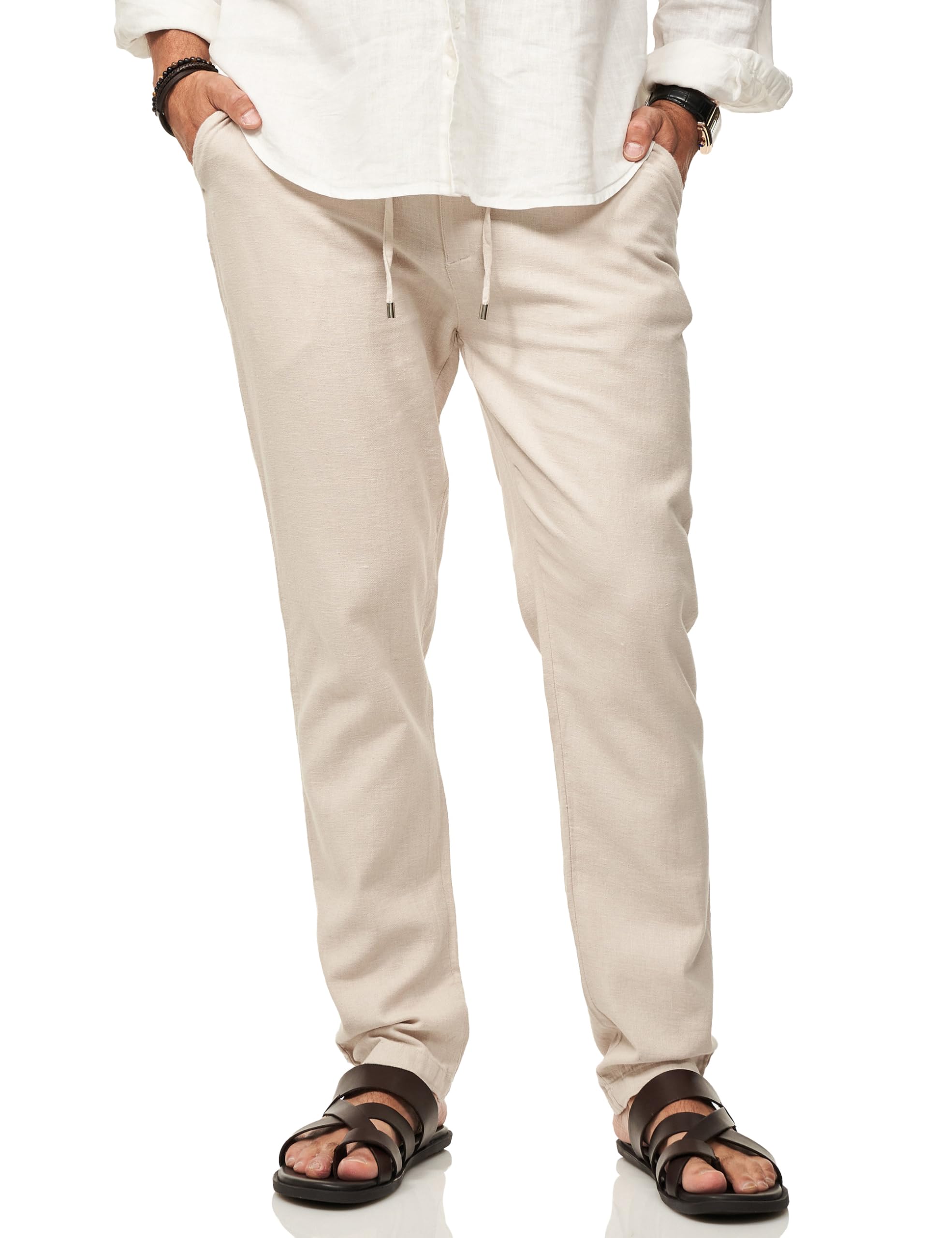 behype. Herren Leinenhose im Chino Hosen Stil mit Elastischem Bund & Kordel als Luftige Stoffhose - Chinohose Sommerhose für Männer