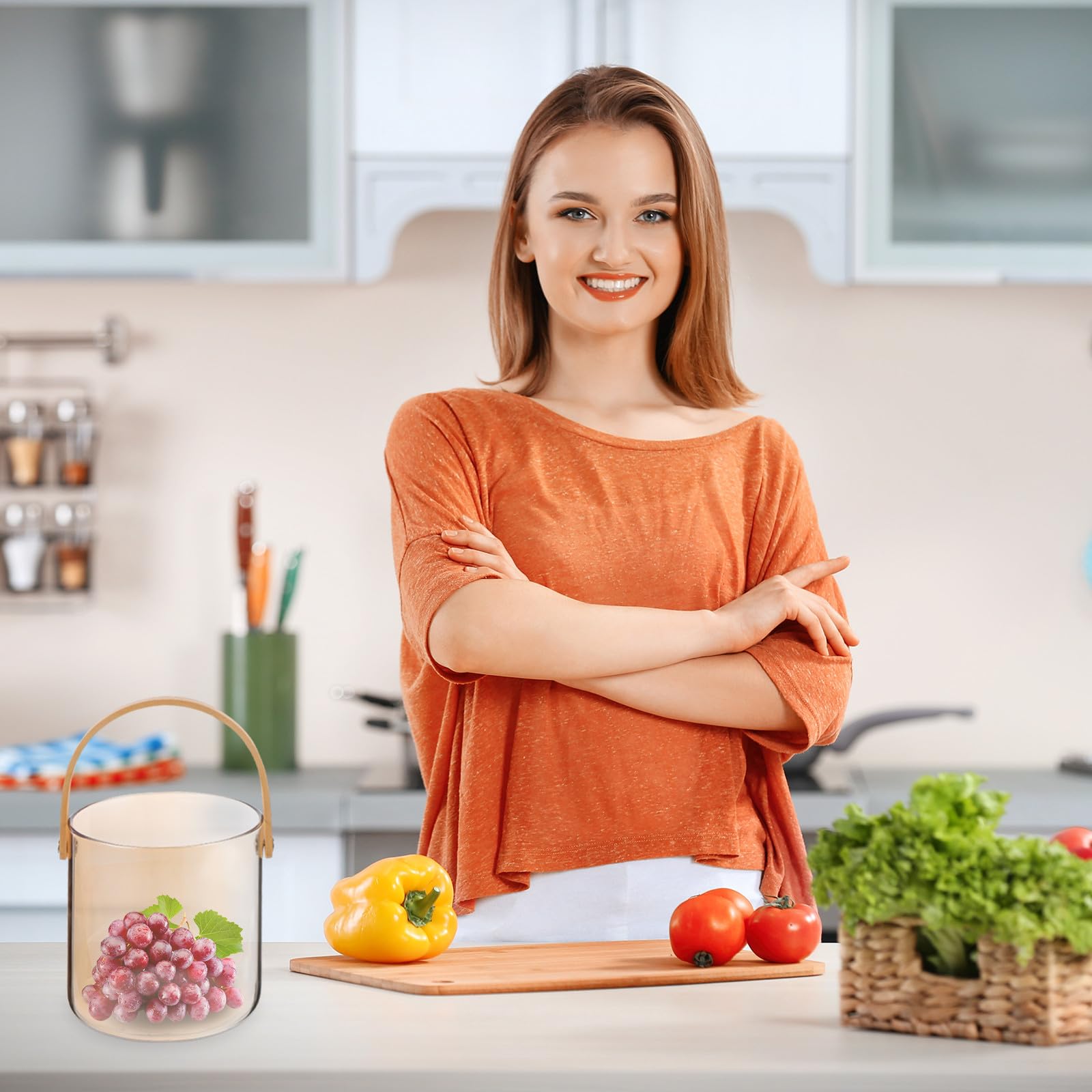 Mikikit Zierlicher Weinkorb aus Glas Tragbarer Aufbewahrungseimer für Snacks und Obst Temperaturbeständig Multifunktional für Küche und Picknick 1500 Ml