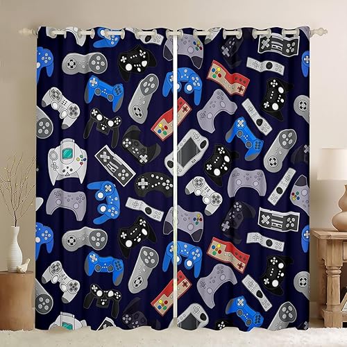 Erosebridal Cortinas de gamepad para niños, adolescentes, jóvenes, retro, con ojales, para sala de estar, dormitorio, decoración, colorido, 52 x 63