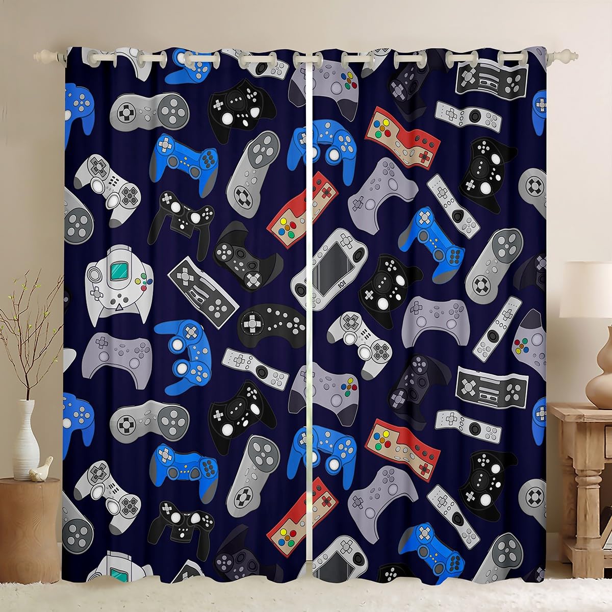 Erosebridal Gamer Curtain Gaming Window Curtains Boys Gamepad Curtain Panels for Kids Teens Juvenile Retro Video Games Grommet Curtains for Living