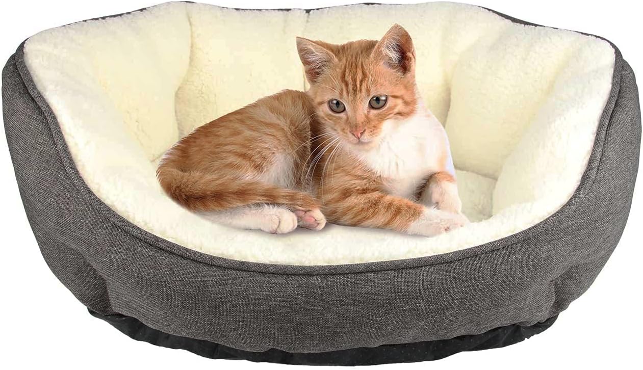 TumiMallody Round Dog Bed, Cozy Calming Anti-Anxiety Pet Bed with dust/Water Proof Cover and None-Slid Bottom (Grey, Small(16" x 15" x 6"))