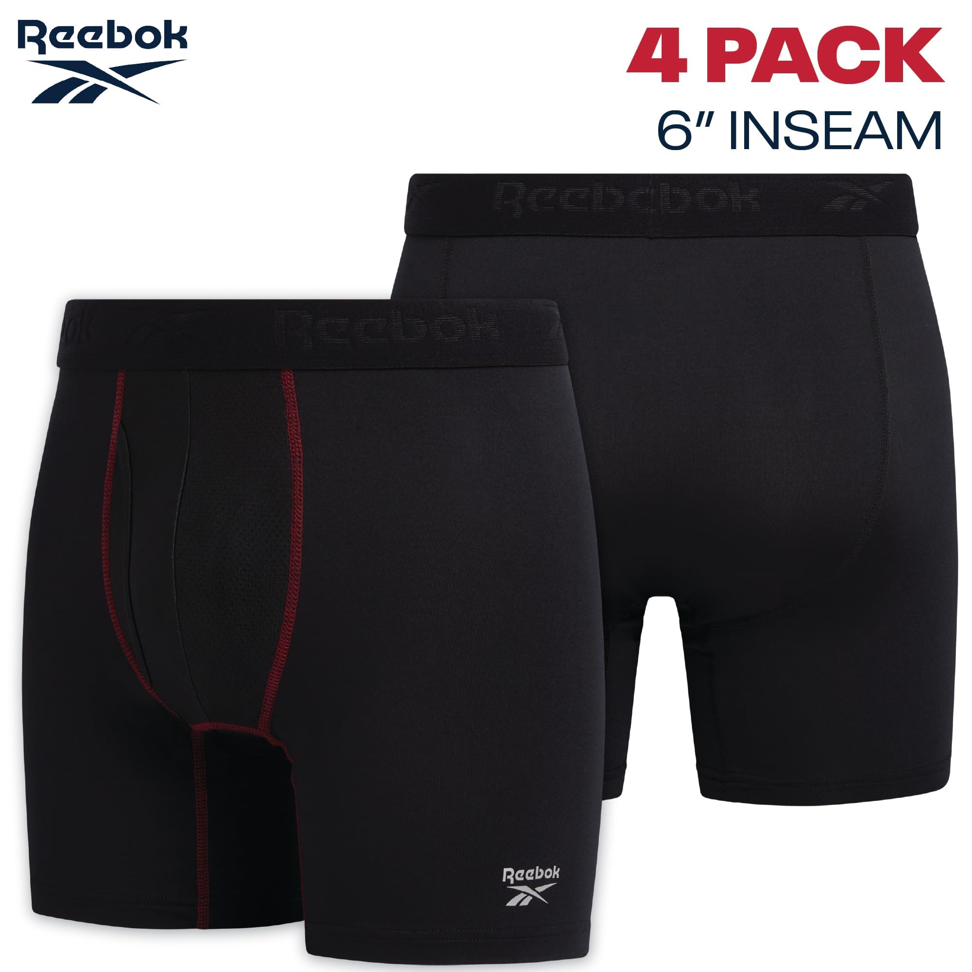 Reebok Men's Underwear - Performance Boxer Briefs with Fly Pouch (4 Pack)
