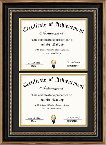 AUEAR, Marco de diploma triple de 8.5 x 11 pulgadas con 3 aperturas blanco sobre dorado, capacidad para tres certificadosdocumentos de 8.5 x 11