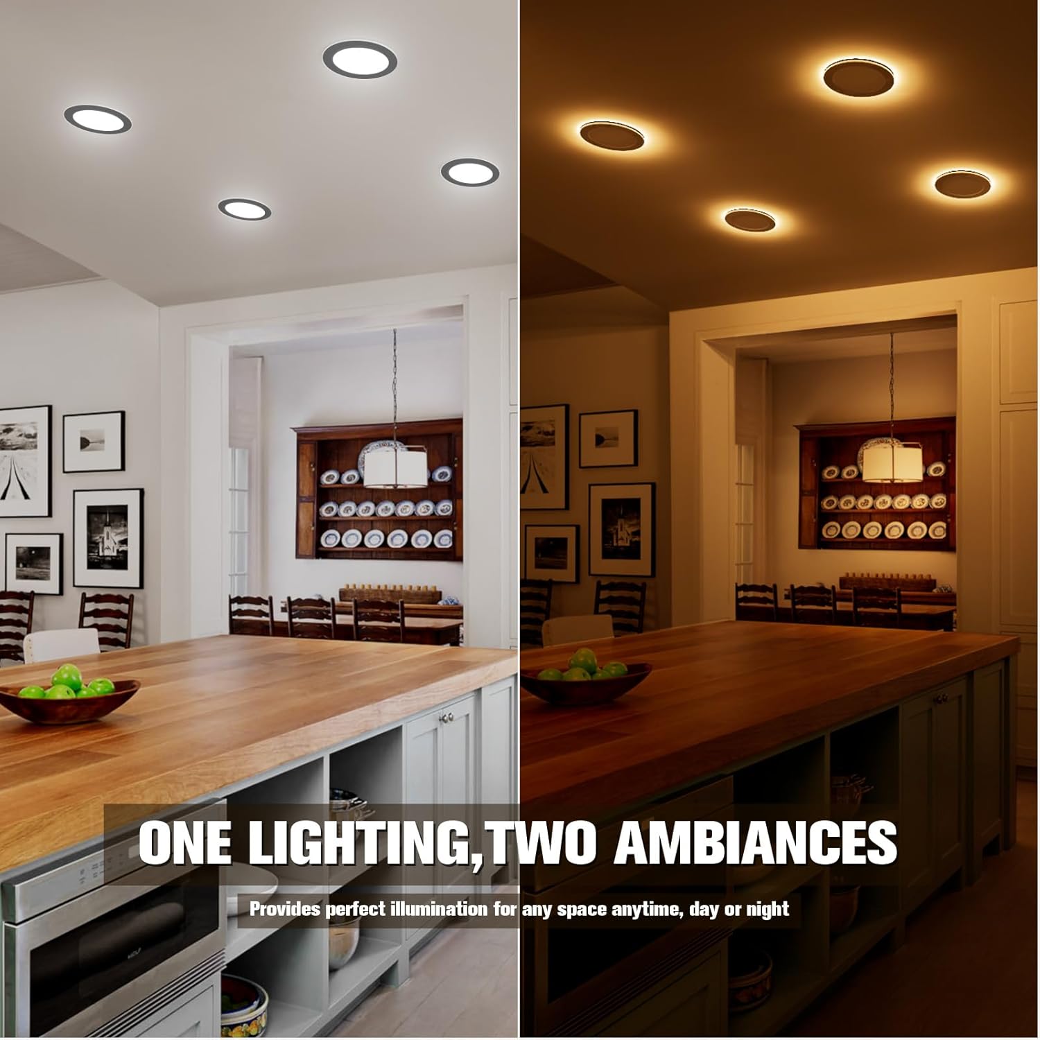 VOLISUN 6 Pack 6 Inch Black Recessed Light with Night Light, Canless LED Recessed Lighting 6 inch, 2700K-5000K Selectable, 12W=130W,1080LM Soffit Lighting Outdoor Recessed Light, ETL Certificated