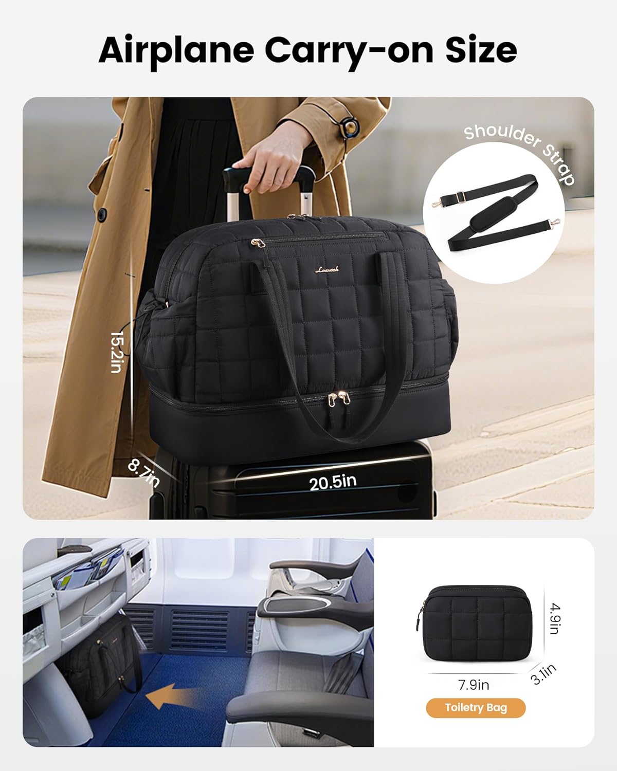 LOVEVOOK Large Travel Duffle Bag,Weekender Bags For Women with Shoe Compartment,Puffer Carry On Bags For Airplanes,Hospital Bag for Labor and Delivery,Overnight Bag With Toiletry Bag,Gym Tote Bag - Image 5