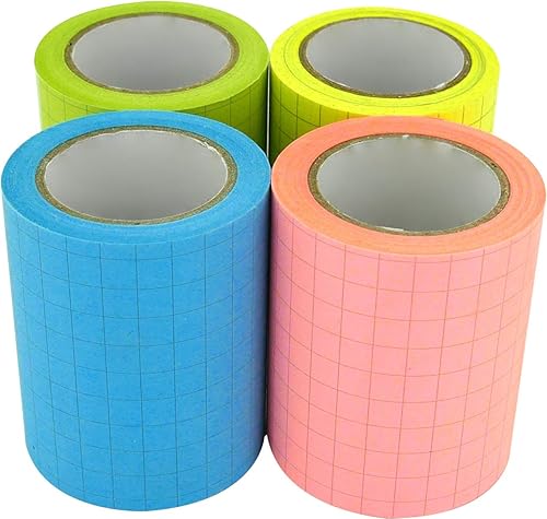Notas adhesivas adhesivas completas 4A, 4 rollos adhesivos de repuesto, líneas de cuadrícula, 2 x 315 pulgadas, notas adhesivas coloridas para