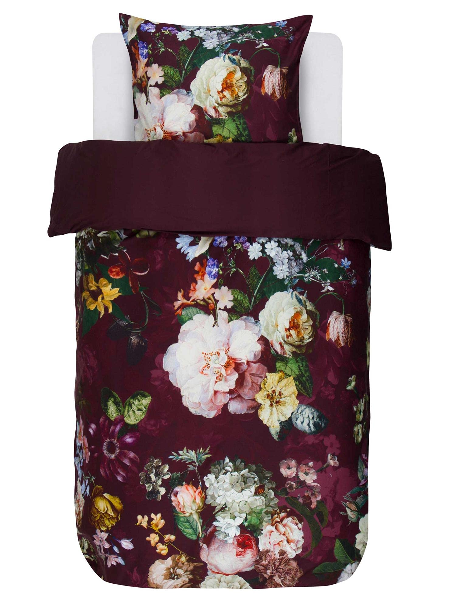 ESSENZA Bettwäsche Fleur Burgundy Satin Blumen Blüten Geblümt Wendedesign Baumwolle, Größe:135 cm x 200 cm