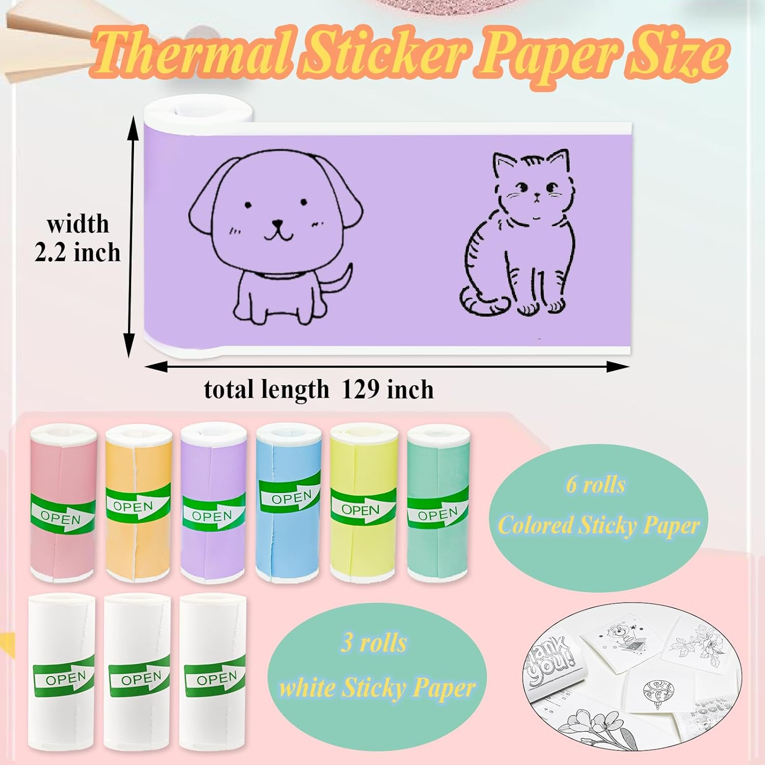 9 Rolls Self-Adhesive Mini Printer Paper - 6 Vibrant Colors & 3 White Compatible with M02/T02 Printers(Remove Inner Paper Holder), Thermal Sticker Paper for Photos, Lists, Study Notes & Scrapbooking - Image 7