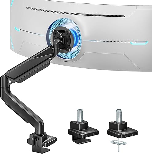ARES WING Brazo de monitor ultraancho, soporte de monitor único resistente para pantallas curvas de 13 a 49 pulgadas, soporte ajustable para