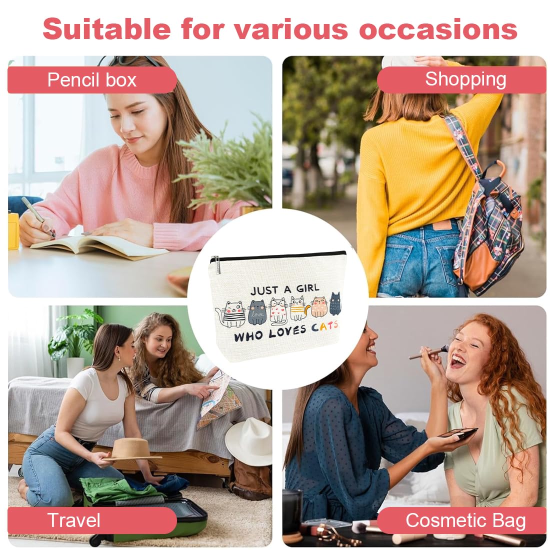 Beauty Case Donna con Motivo Gatto - Trousse Trucchi Donna, Regalo Perfetto per Amanti dei Gatti, Mamme, Amiche, Sorelle, Teenager (con Cerniera)