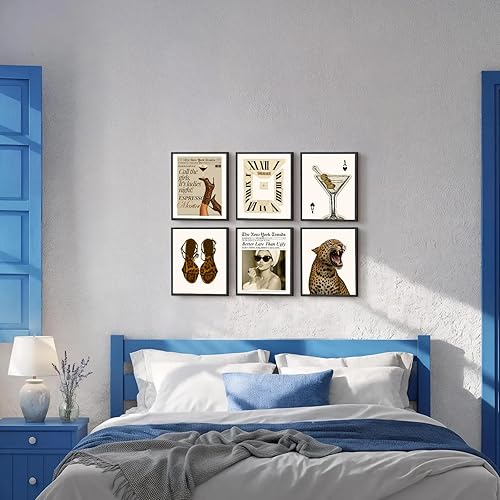Miniatura 9 de Aroutde 6 piezas de lienzo retro de leopardo, arte de pared de lujo de moda Y2K, decoración estética de guepardo, póster de periódico funky para