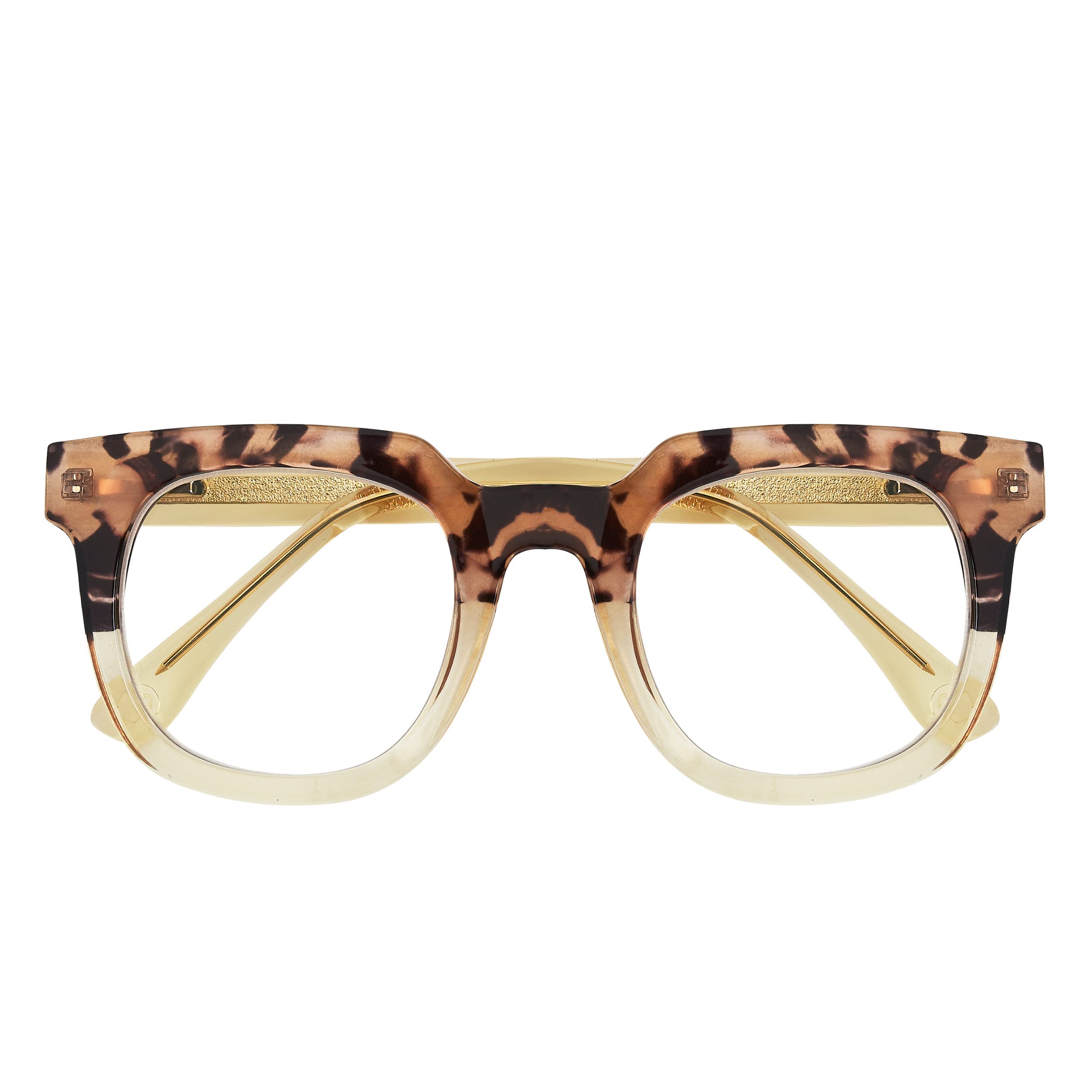 Peepers by PeeperSpecsWomen's Showbiz Square Blue Light Blocking Reading Glasses, Sand Quartz/Yellow