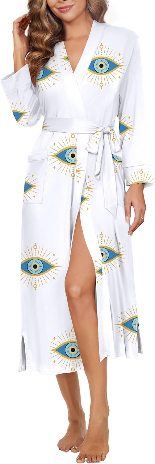 Ekouaer Womens Robe Long Knit Kimono Bathrobe Lightweight Sleepwear Soft Ladies Loungewear with Pockets, S-XXL