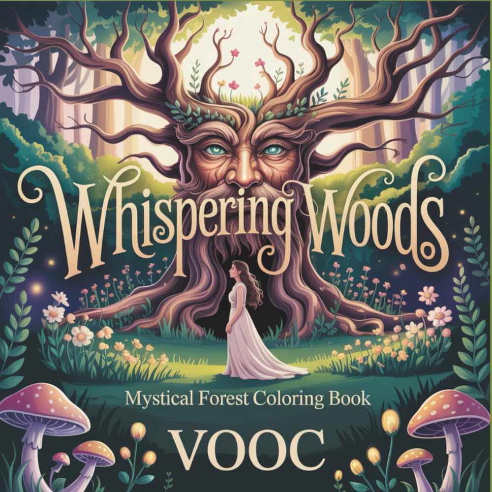 Whispering Woods: Mystical Forest Coloring Book - 50 Intricate Designs Featuring Forest Spirits, Ancient Trees, Enchanted Woodland Creatures and ... Adults (Enchanted Realms - Fantasy Coloring)