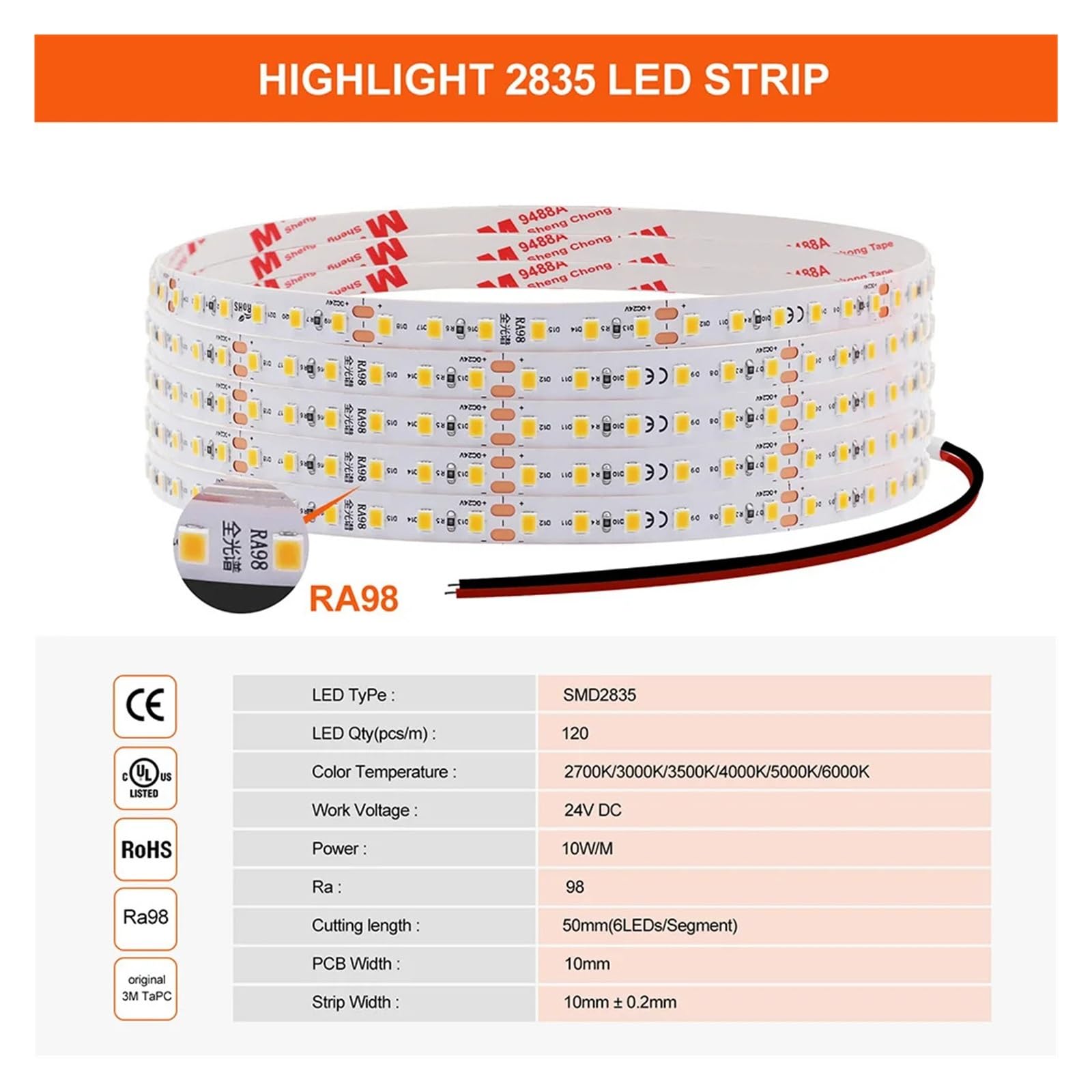 Elastyczna taśma LED 24V CRI RA98(5000K,10m 24V)