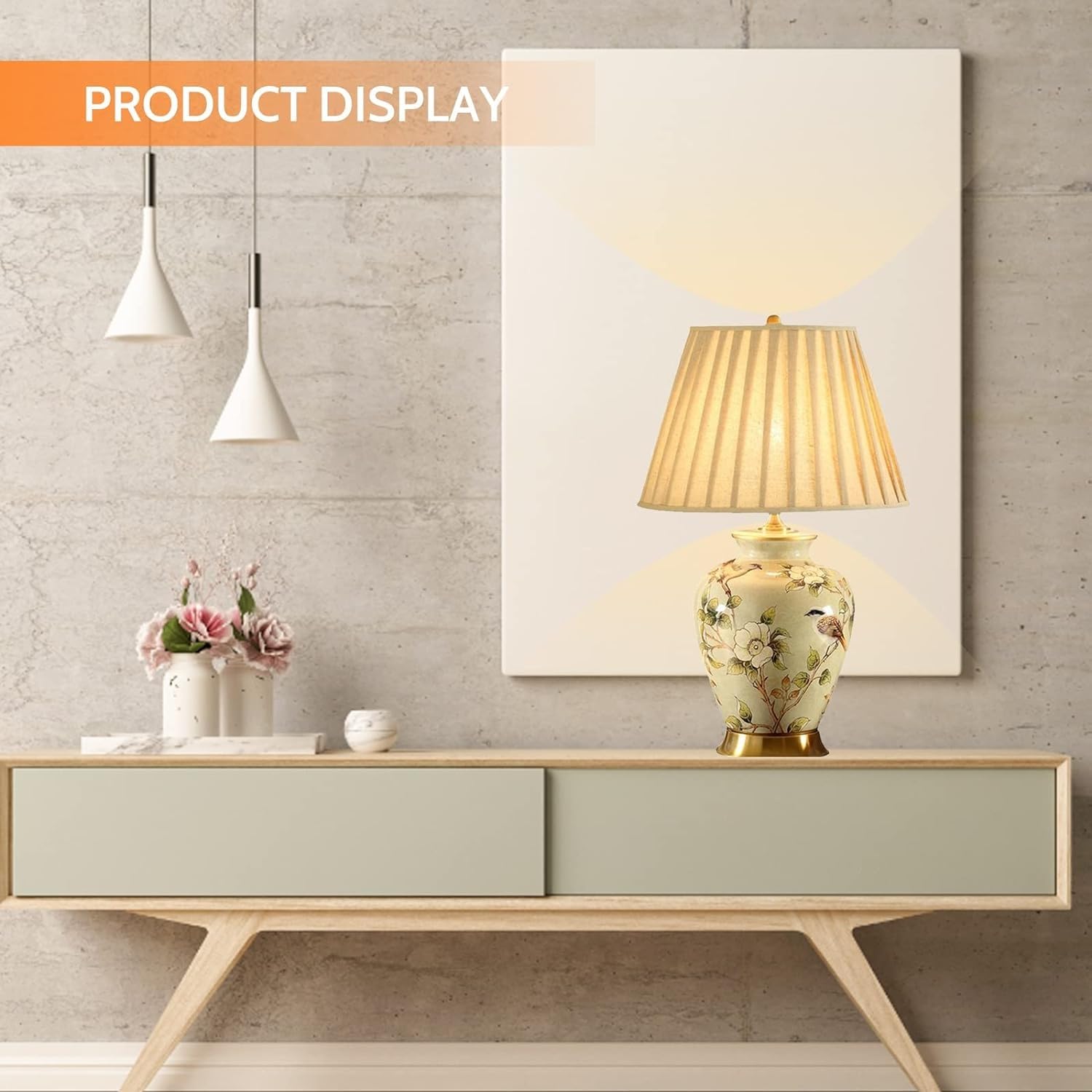 23,6-Calowa Ceramiczna Lampa Stołowa Z Motywem Kwiatów I Ptaków W Stylu Chinoiserie, Biurko Led, Nowoczesna Szafka Nocna Do Sypialni, Salonu, Pokoju Rodzinnego I Biura