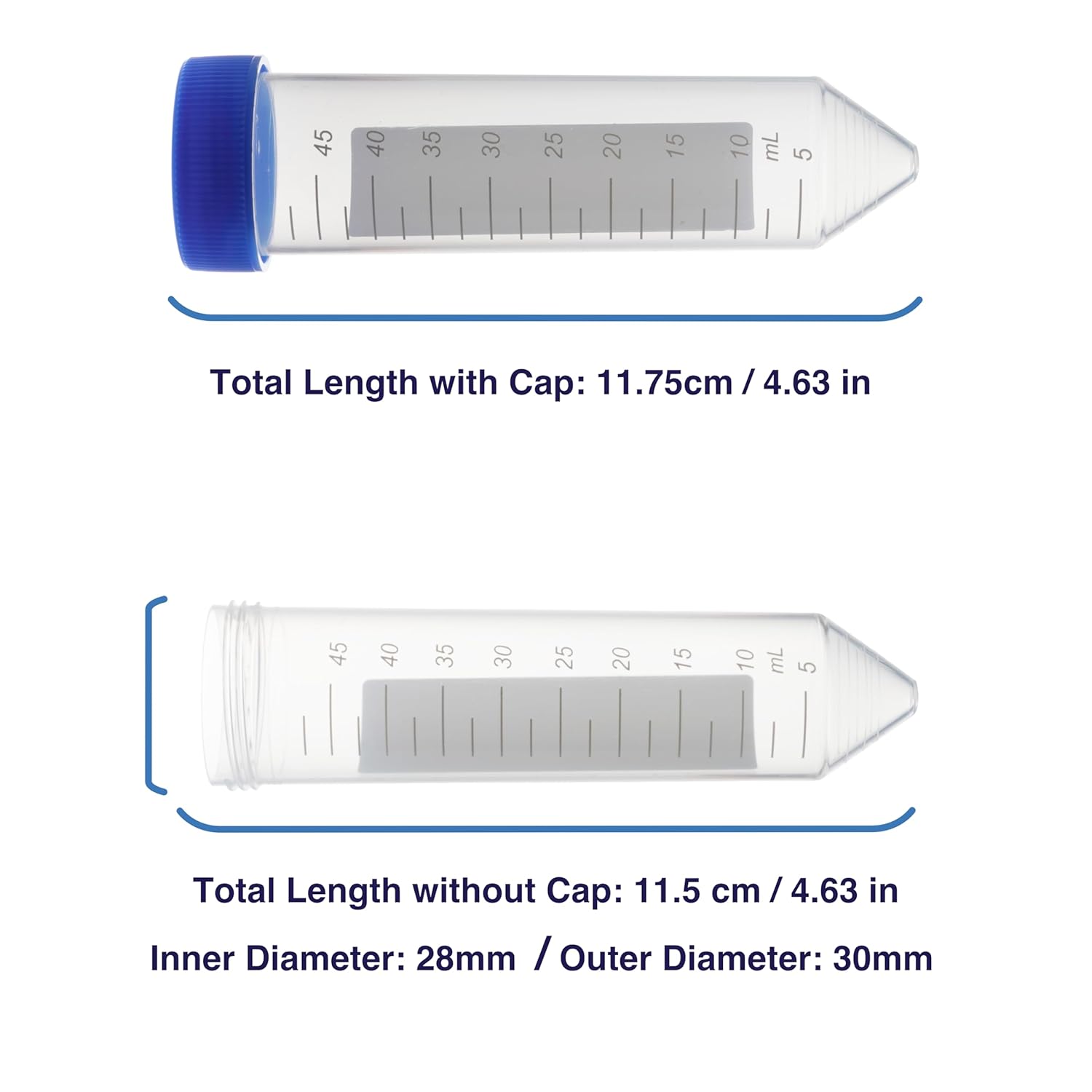 Kashi Scientific 50mL Screw-Cap Conical Centrifuge Tubes, Sterile Transparent Test Tubes with Printed Graduation and Write-on Spot [50mL, 500]