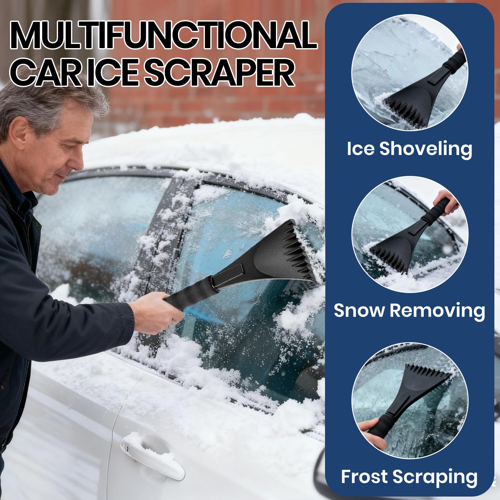 Raschietto per Ghiaccio per Auto con Scopa, Snow Brush Scraper di Ghiaccio 2 in 1, Raschietto per Ghiaccio con Manico in Schiuma, per Parabrezza SUV