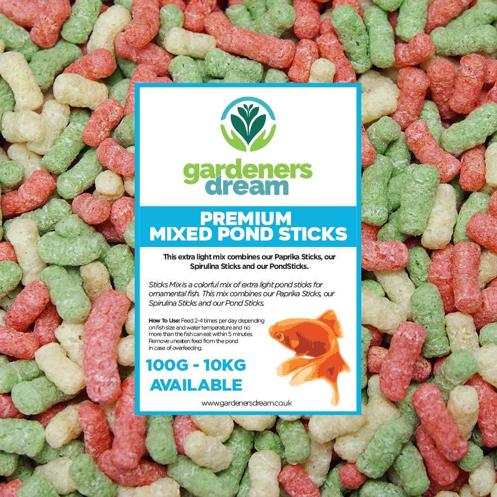 GardenersDream Colour Mix Fish Sticks - 4mm Premium Grade Healthy & Nutritious Fish Food - Naturally Balanced Feed for Ornamental Cold-Water Aquarium - Great Source of Minerals & Vitamins (250g)