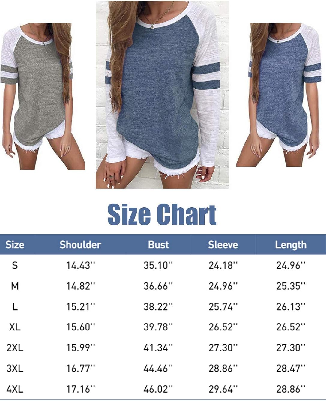 WD-Amour Women's Casual Round Neck Long Raglan Sleeve Baseball T-Shirt Tunic Tops