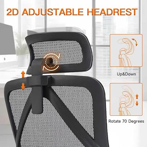Miniatura 7 de Silla de oficina ergonómica con soporte lumbar, reposabrazos ajustable 3D, sillas de escritorio de oficina en casa de malla, silla giratoria para
