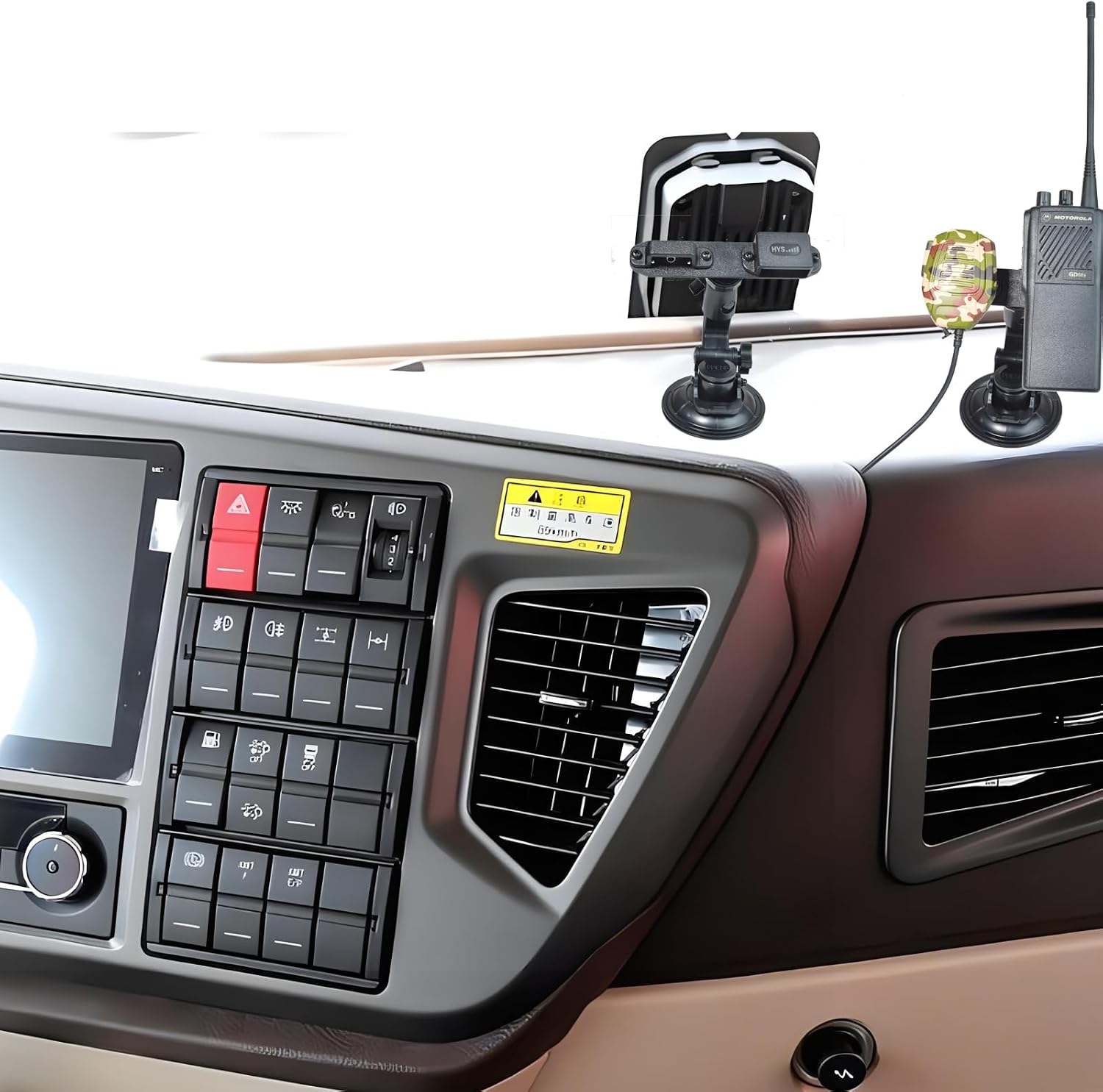 HYS Car Suction Cup Walkie Talkie Holder for Car W/Adjustable the Ball, Low Profile 2-Way Radio Mount Compact Windshield Window Dash Mobile Stand for Motorola Midland Radio/Mic with Belt Clip