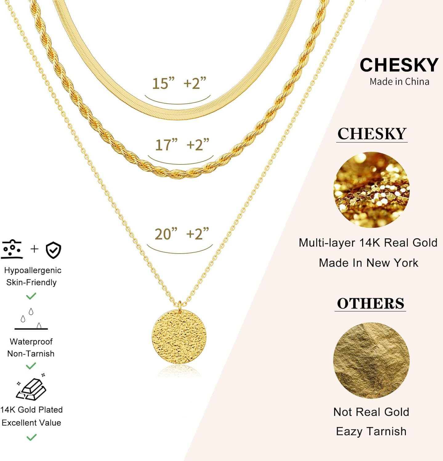 CHESKY Layered Gold Necklaces for Women Trendy, Dainty 14K Gold Plated CZ Pendant Necklace Stackble Necklace Gold Jewelry Set for Women Gifts - Image 5