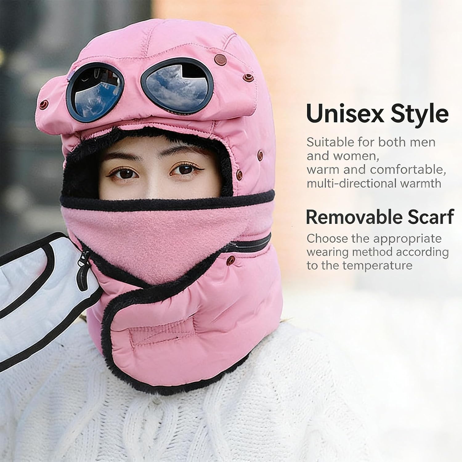 Winter Thermal Hat Scarf with Glasses Warm Hat Trapper Hats Goggles and Outdoor Sport Ski Harsh Winter