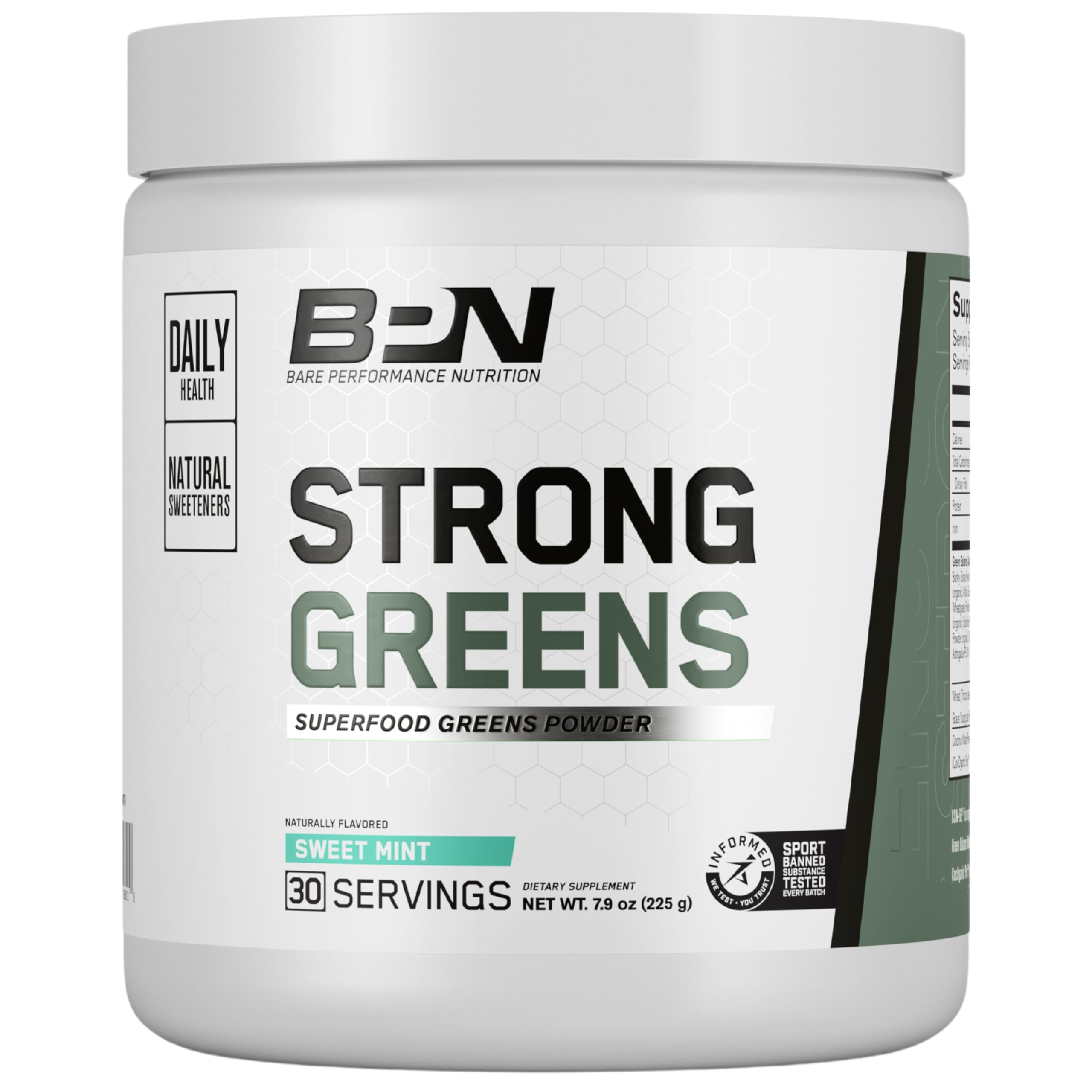 BARE PERFORMANCE NUTRITIONBPN Strong Greens Superfood Powder, Improved Digestion, Increased Energy, Immune System Support, Sweet Mint, 30 Servings